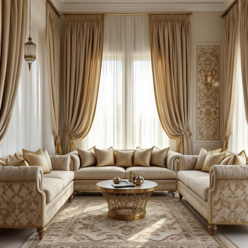 الجمع بين الكنب والستائر في تصميم متناسق